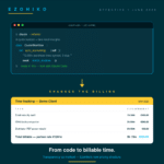 New Ezohiko pricing structure: Claude Code terminal on top, billable time tracking at the bottom, illustrating the move to transparent billing from 1 June 2026